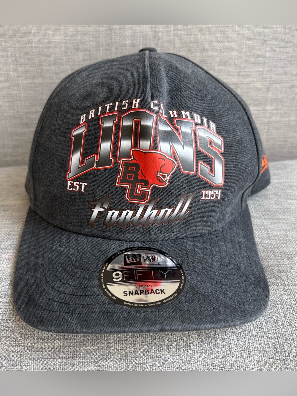 New Era BC Lions Charcoal Grey Washed Snapback Hat